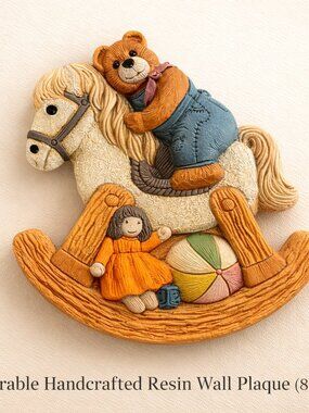 Vintage Teddy’s Rocking Horse Plaque 1127 Nursery Wall Decor Resin 8x8 Bear Toy